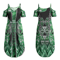 Aotearoa Ngati Maniapoto Couples Matching Summer Maxi Dress and Hawaiian Shirt Maori Tribal Green Paua Shell Pattern
