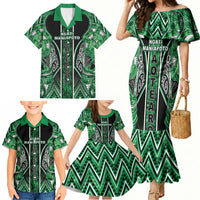 Aotearoa Ngati Maniapoto Family Matching Mermaid Dress and Hawaiian Shirt Maori Tribal Green Paua Shell Pattern