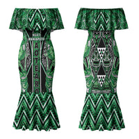 Aotearoa Ngati Maniapoto Family Matching Mermaid Dress and Hawaiian Shirt Maori Tribal Green Paua Shell Pattern