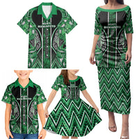 Aotearoa Ngati Maniapoto Family Matching Puletasi and Hawaiian Shirt Maori Tribal Green Paua Shell Pattern