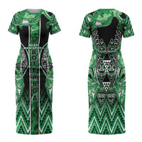Aotearoa Ngati Maniapoto Family Matching Short Sleeve Bodycon Dress and Hawaiian Shirt Maori Tribal Green Paua Shell Pattern