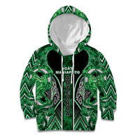 Aotearoa Ngati Maniapoto Kid Hoodie Maori Tribal Green Paua Shell Pattern