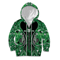 Aotearoa Ngati Maniapoto Kid Hoodie Maori Tribal Green Paua Shell Pattern