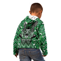 Aotearoa Ngati Maniapoto Kid Hoodie Maori Tribal Green Paua Shell Pattern
