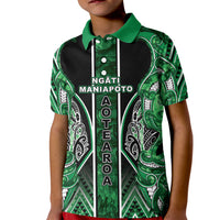 Aotearoa Ngati Maniapoto Kid Polo Shirt Maori Tribal Green Paua Shell Pattern