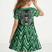Aotearoa Ngati Maniapoto Kid Short Sleeve Dress Maori Tribal Green Paua Shell Pattern