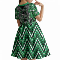 Aotearoa Ngati Maniapoto Kid Short Sleeve Dress Maori Tribal Green Paua Shell Pattern