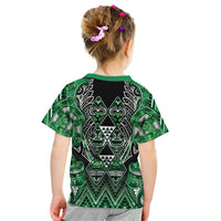 Aotearoa Ngati Maniapoto Kid T Shirt Maori Tribal Green Paua Shell Pattern