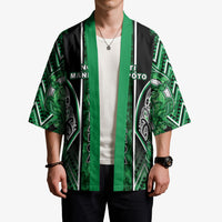 Aotearoa Ngati Maniapoto Kimono Maori Tribal Green Paua Shell Pattern