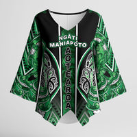 Aotearoa Ngati Maniapoto Kimono Sleeve Blouse Maori Tribal Green Paua Shell Pattern