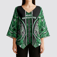Aotearoa Ngati Maniapoto Kimono Sleeve Blouse Maori Tribal Green Paua Shell Pattern
