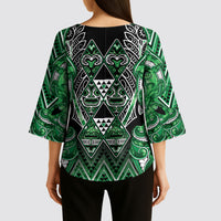 Aotearoa Ngati Maniapoto Kimono Sleeve Blouse Maori Tribal Green Paua Shell Pattern