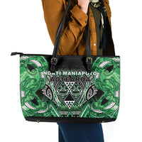 Aotearoa Ngati Maniapoto Leather Tote Bag Maori Tribal Green Paua Shell Pattern