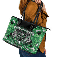 Aotearoa Ngati Maniapoto Leather Tote Bag Maori Tribal Green Paua Shell Pattern