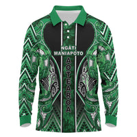 Aotearoa Ngati Maniapoto Long Sleeve Polo Shirt Maori Tribal Green Paua Shell Pattern