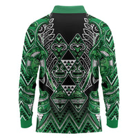 Aotearoa Ngati Maniapoto Long Sleeve Polo Shirt Maori Tribal Green Paua Shell Pattern