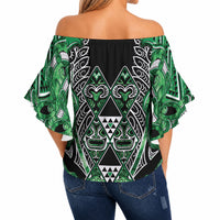 Aotearoa Ngati Maniapoto Off Shoulder Wrap Waist Top Maori Tribal Green Paua Shell Pattern
