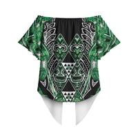Aotearoa Ngati Maniapoto Off Shoulder Wrap Waist Top Maori Tribal Green Paua Shell Pattern