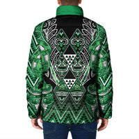 Aotearoa Ngati Maniapoto Padded Jacket Maori Tribal Green Paua Shell Pattern