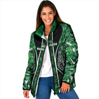 Aotearoa Ngati Maniapoto Padded Jacket Maori Tribal Green Paua Shell Pattern