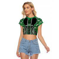 Aotearoa Ngati Maniapoto Raglan Cropped T Shirt Maori Tribal Green Paua Shell Pattern