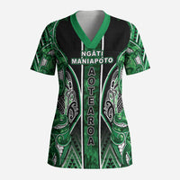 Aotearoa Ngati Maniapoto Scrub Top Maori Tribal Green Paua Shell Pattern
