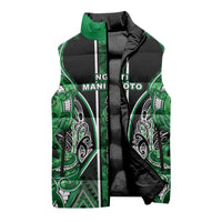 Aotearoa Ngati Maniapoto Sleeveless Puffer Jacket Maori Tribal Green Paua Shell Pattern