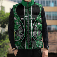 Aotearoa Ngati Maniapoto Sleeveless Puffer Jacket Maori Tribal Green Paua Shell Pattern