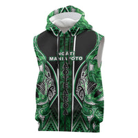 Aotearoa Ngati Maniapoto Sleeveless Zip Hoodie Maori Tribal Green Paua Shell Pattern
