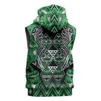 Aotearoa Ngati Maniapoto Sleeveless Zip Hoodie Maori Tribal Green Paua Shell Pattern
