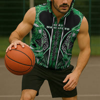 Aotearoa Ngati Maniapoto Sleeveless Zip Hoodie Maori Tribal Green Paua Shell Pattern