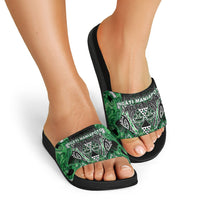 Aotearoa Ngati Maniapoto Slide Sandals Maori Tribal Green Paua Shell Pattern