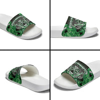 Aotearoa Ngati Maniapoto Slide Sandals Maori Tribal Green Paua Shell Pattern