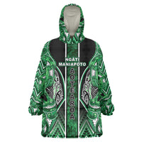 Aotearoa Ngati Maniapoto Wearable Blanket Hoodie Maori Tribal Green Paua Shell Pattern