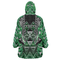 Aotearoa Ngati Maniapoto Wearable Blanket Hoodie Maori Tribal Green Paua Shell Pattern