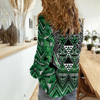 Aotearoa Ngati Maniapoto Women Casual Shirt Maori Tribal Green Paua Shell Pattern