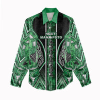 Aotearoa Ngati Maniapoto Women Casual Shirt Maori Tribal Green Paua Shell Pattern