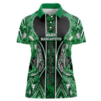 Aotearoa Ngati Maniapoto Women Polo Shirt Maori Tribal Green Paua Shell Pattern