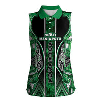 Aotearoa Ngati Maniapoto Women Sleeveless Polo Shirt Maori Tribal Green Paua Shell Pattern