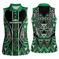 Aotearoa Ngati Maniapoto Women Sleeveless Polo Shirt Maori Tribal Green Paua Shell Pattern