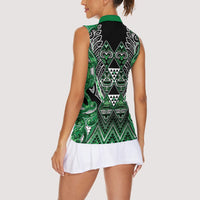 Aotearoa Ngati Maniapoto Women Sleeveless Polo Shirt Maori Tribal Green Paua Shell Pattern