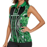 Aotearoa Ngati Maniapoto Women Sleeveless Polo Shirt Maori Tribal Green Paua Shell Pattern