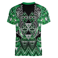 Aotearoa Ngati Maniapoto Women V-Neck T-Shirt Maori Tribal Green Paua Shell Pattern
