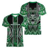 Aotearoa Ngati Maniapoto Women V-Neck T-Shirt Maori Tribal Green Paua Shell Pattern
