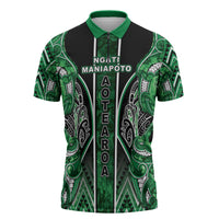 Aotearoa Ngati Maniapoto Zipper Polo Shirt Maori Tribal Green Paua Shell Pattern
