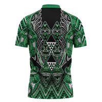 Aotearoa Ngati Maniapoto Zipper Polo Shirt Maori Tribal Green Paua Shell Pattern