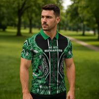 Aotearoa Ngati Maniapoto Zipper Polo Shirt Maori Tribal Green Paua Shell Pattern