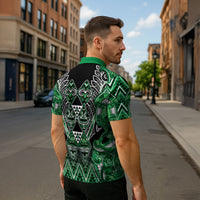 Aotearoa Ngati Maniapoto Zipper Polo Shirt Maori Tribal Green Paua Shell Pattern