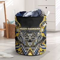 Aotearoa Ngati Raukawa Laundry Basket Maori Tribal Yellow And Navy Paua Shell Pattern