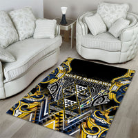Aotearoa Ngati Raukawa Area Rug Maori Tribal Yellow And Navy Paua Shell Pattern
